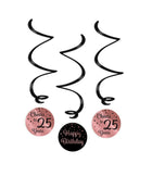 25 jaar Swirl slingers - 3 stuks - roze en zwart