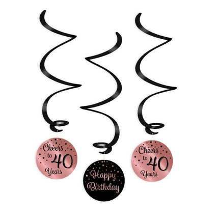 40 jaar Swirl slingers - 3 stuks - roze en zwart