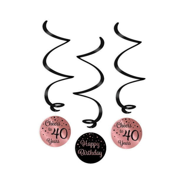 40 jaar Swirl slingers - 3 stuks - roze en zwart