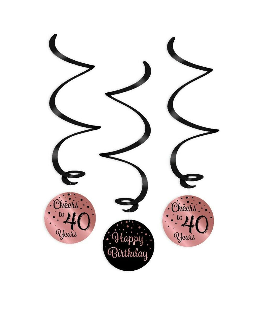 40 jaar Swirl slingers - 3 stuks - roze en zwart