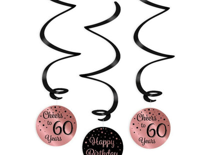 60 jaar Swirl slingers - 3 stuks - roze en zwart