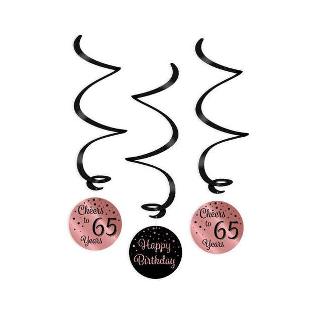 65 jaar Swirl slingers - 3 stuks - roze en zwart
