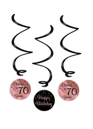 70 Years Swirl Garlands - Pack of 3 - Pink and Black