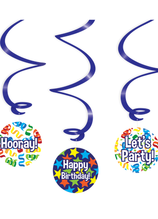 Happy birthday Swirl streamers - 3 pieces - cartoon