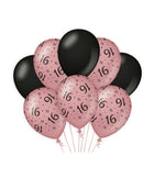 16 jaar Ballonnen - 8 stuks - rosé en zwart