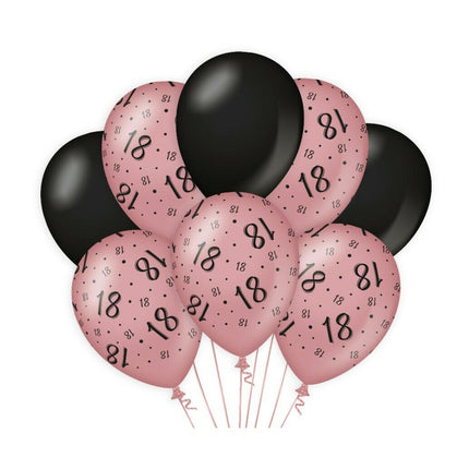 18 jaar Ballonnen - 8 stuks - roze en zwart
