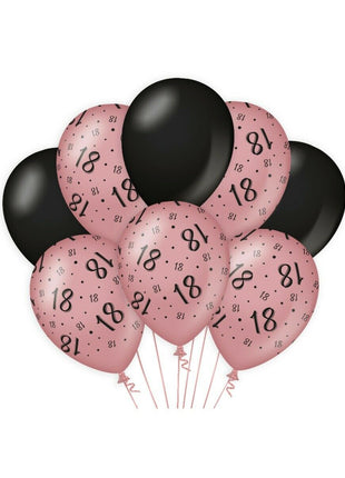 18 Years Balloons - Pack of 8 - Pink and Black