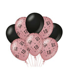 18 jaar Ballonnen - 8 stuks - roze en zwart