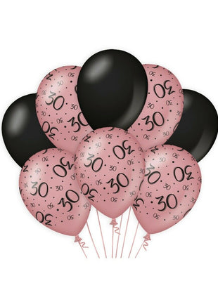 30 Years Balloons - Pack of 8 - Pink and Black