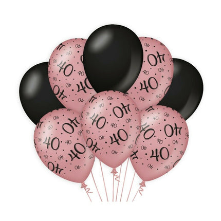 40 jaar Ballonnen - 8 stuks - rosé en zwart
