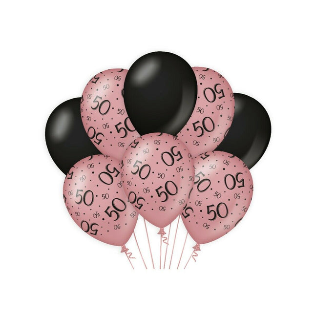50 jaar Ballonnen - 8 stuks - rosé en zwart