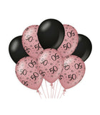 50 jaar Ballonnen - 8 stuks - rosé en zwart