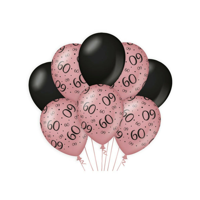 60 jaar Ballonnen - 8 stuks - rosé en zwart