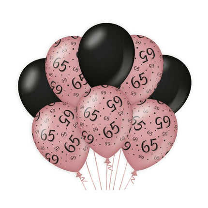 65 jaar Ballonnen - 8 stuks - rosé en zwart