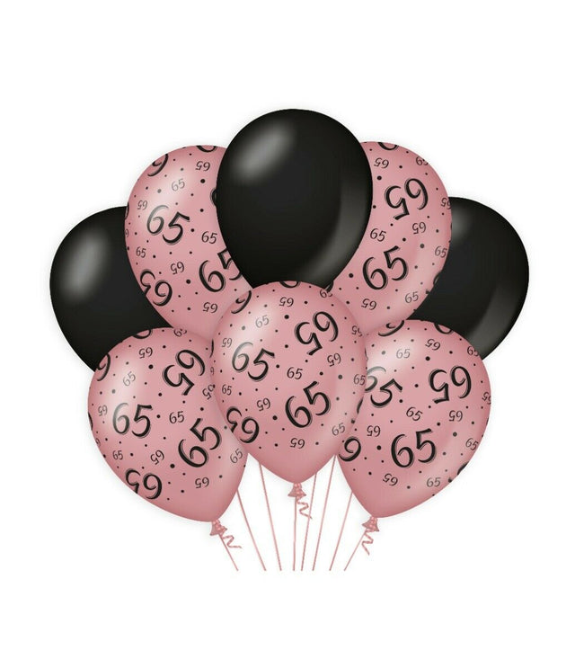 65 jaar Ballonnen - 8 stuks - rosé en zwart