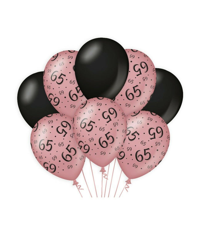 65 jaar Ballonnen - 8 stuks - rosé en zwart