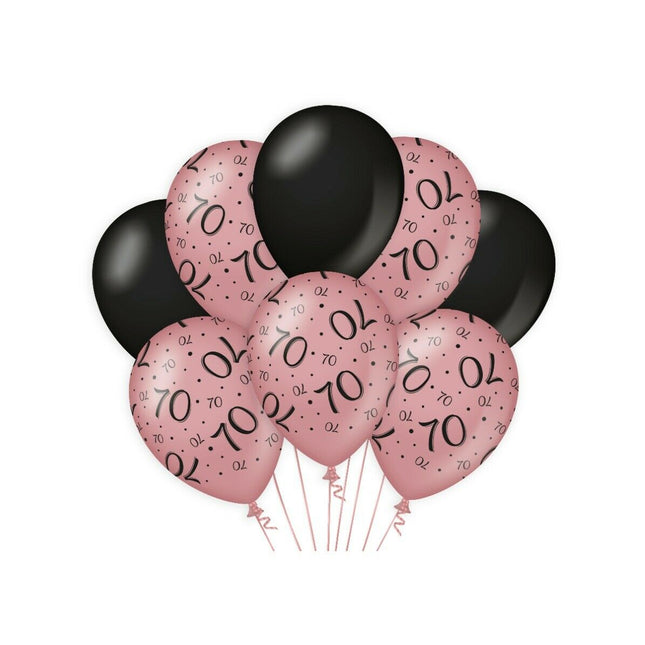 70 jaar Ballonnen - 8 stuks - rosé en zwart