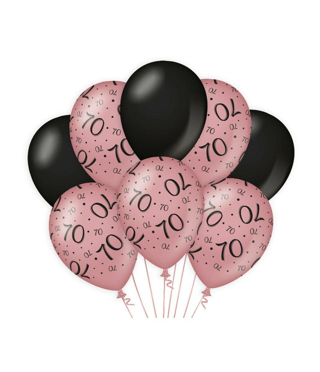70 jaar Ballonnen - 8 stuks - rosé en zwart