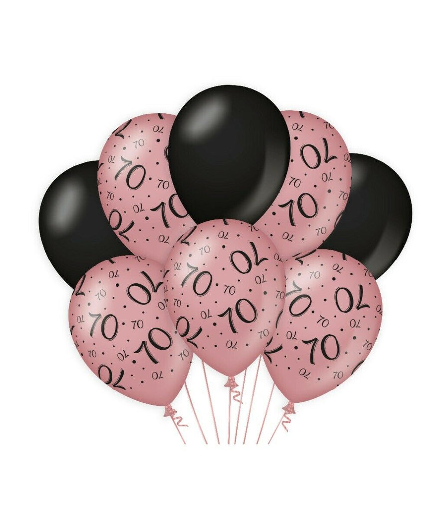 70 jaar Ballonnen - 8 stuks - rosé en zwart