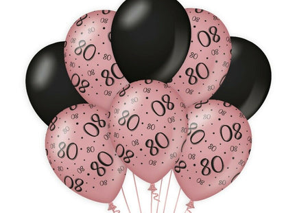 80 jaar Ballonnen - 8 stuks - rosé en zwart