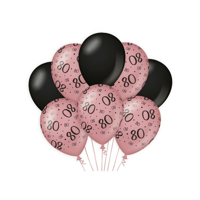 80 jaar Ballonnen - 8 stuks - rosé en zwart