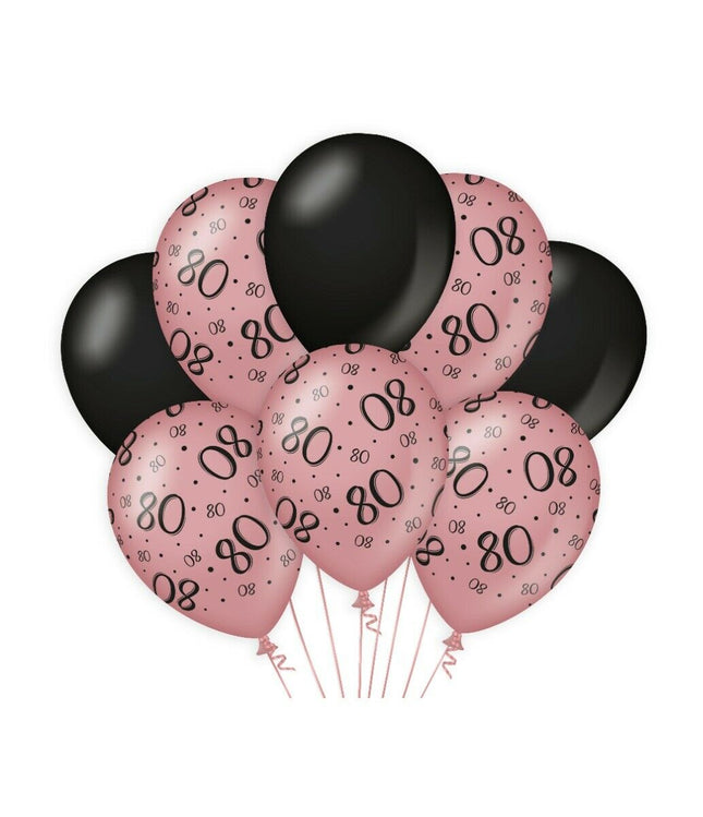80 jaar Ballonnen - 8 stuks - rosé en zwart