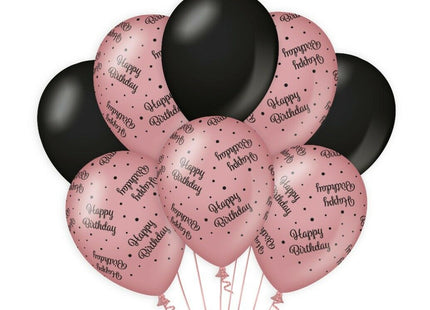 Happy birthday Ballonnen - 8 stuks - 30 cm - rosé en zwart