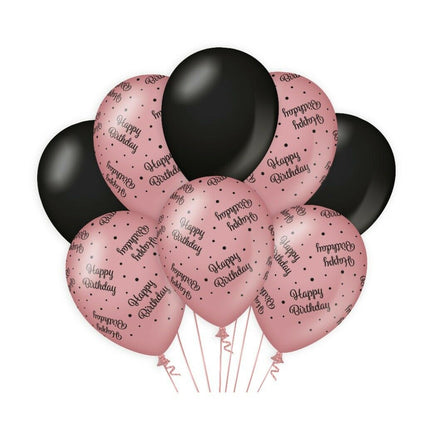 Happy birthday Ballonnen - 8 stuks - 30 cm - rosé en zwart