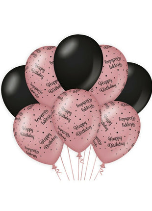 Happy birthday Balloons - 8 pieces - 30 cm - pink and black