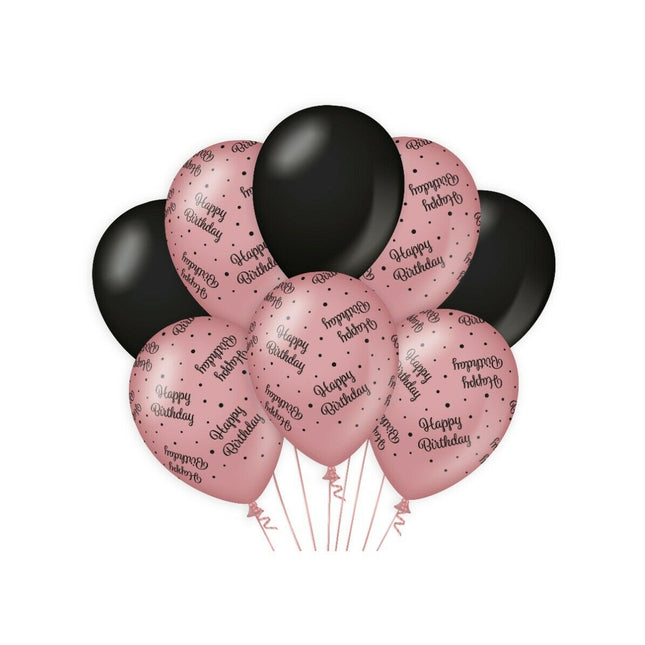Happy birthday Ballonnen - 8 stuks - 30 cm - rosé en zwart
