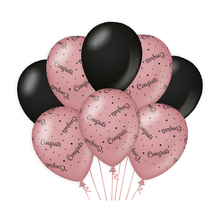Congrats Ballonnen - 8 stuks - 30 cm - rosé en zwart