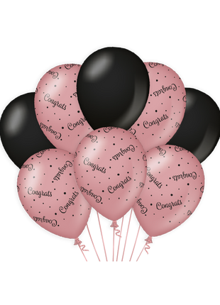 Congrats Balloons - 8 pieces - 30 cm - pink and black