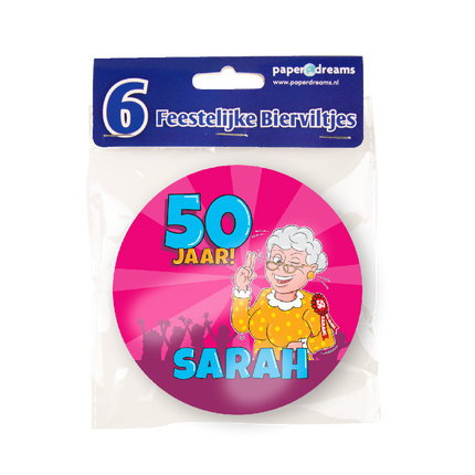 Sarah cartoon Bierviltjes - 6 stuks - 10 cm