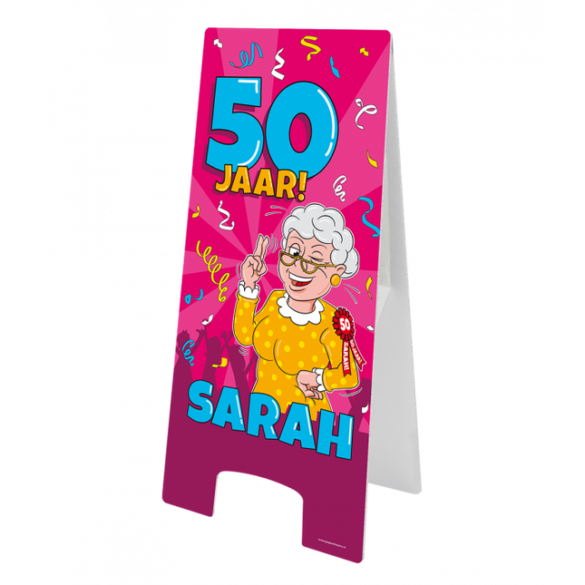 Sarah Stoepbord - 58 x 24 cm - cartoon - 50 jaar