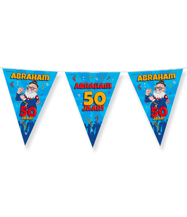 Abraham cartoon - Vlaggenlijn / slinger - 10 meter - 50 jaar vlaggetjes