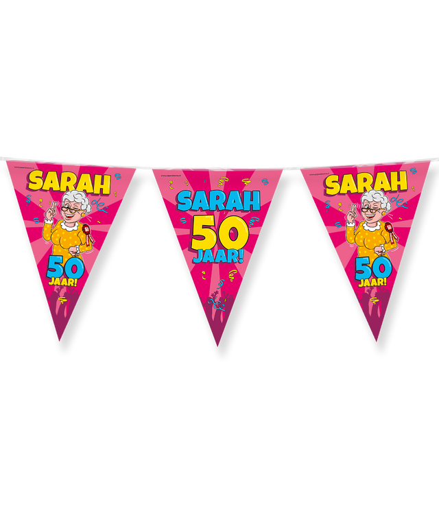 Sarah Vlaggenlijn / slinger - 10 meter - 50 jaar - cartoon vlaggetjes