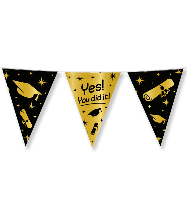 You did it! Vlaggenlijn / slinger - 10 meter - goud en zwart - Classy vlaggetjes