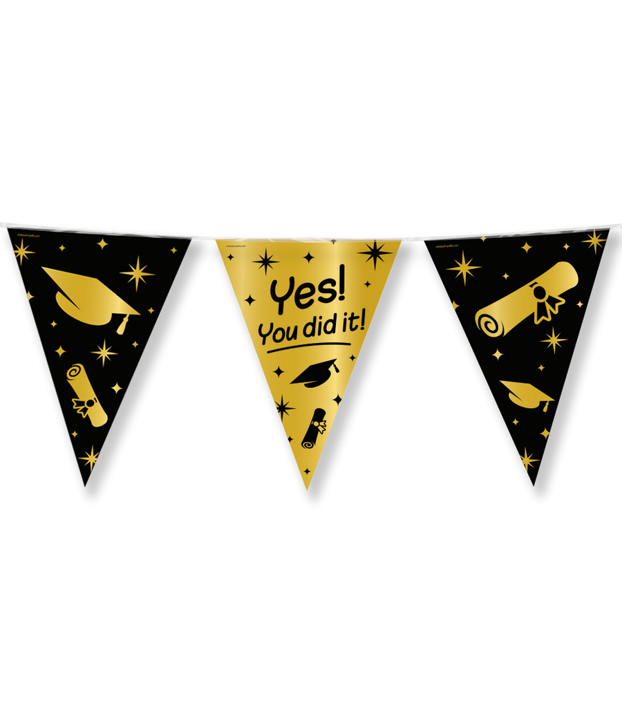 You did it! Vlaggenlijn / slinger - 10 meter - goud en zwart - Classy vlaggetjes