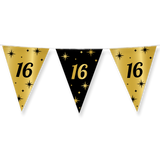16 jaar Vlaggenlijn / slinger - 10 meter - goud en zwart - Classy vlaggetjes