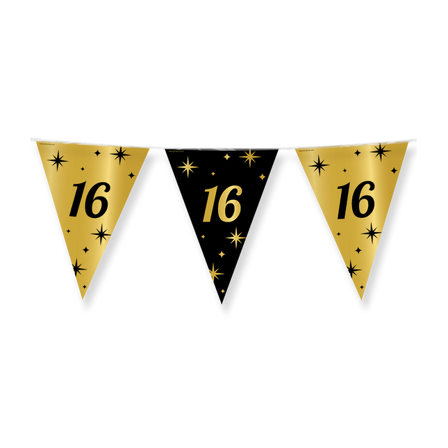 16 jaar Vlaggenlijn - 10 meter - goud en zwart - Classy