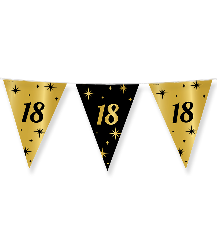 18 jaar Vlaggenlijn / slinger - 10 meter - goud en zwart - Classy vlaggetjes