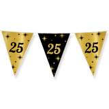25 jaar getrouwd Vlaggenlijn / slinger - goud en zwart - Classy - 10 meter vlaggetjes