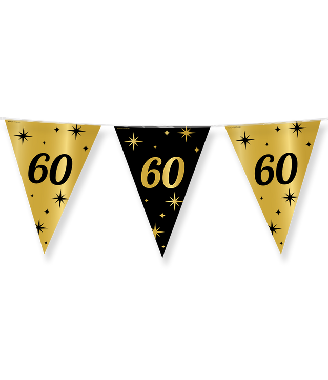 60 jaar getrouwd Vlaggenlijn / slinger - 10 meter - goud en zwart - Classy vlaggetjes