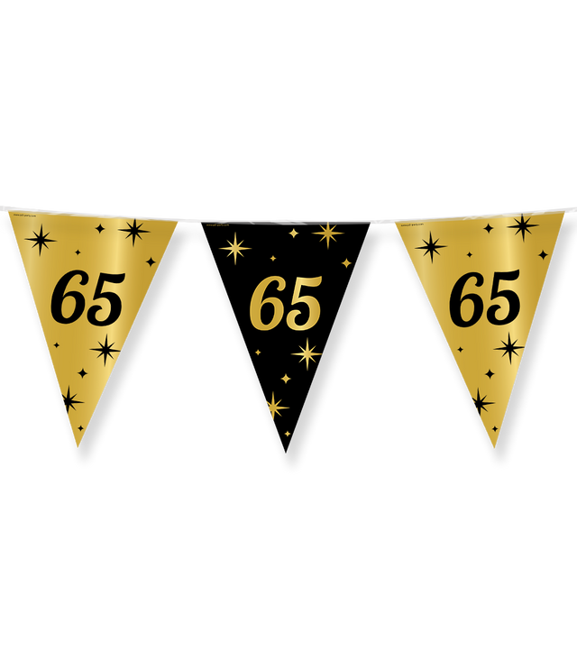 65 jaar Vlaggenlijn / slinger - 10 meter - goud en zwart - Classy vlaggetjes