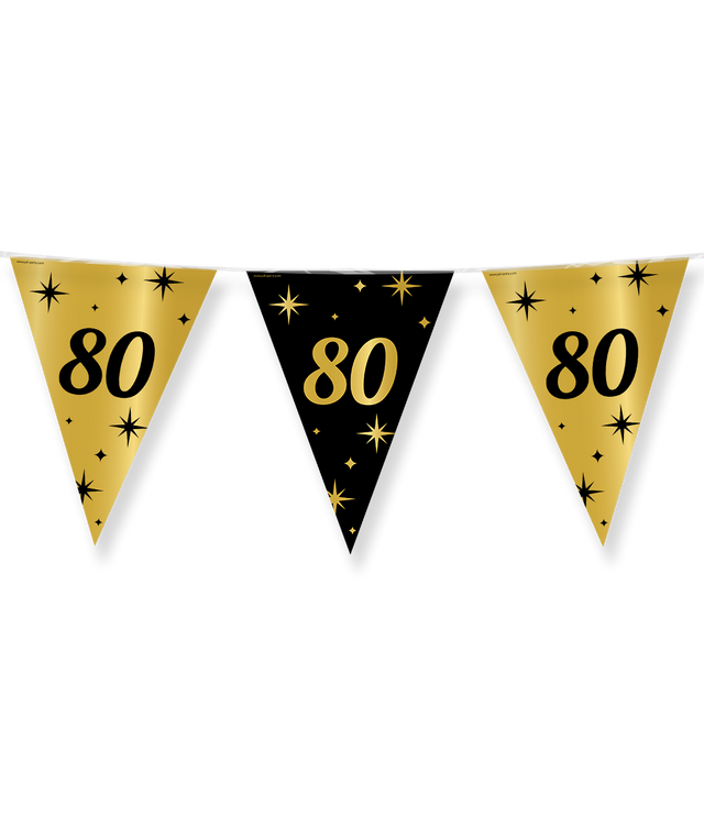 80 jaar Vlaggenlijn / slinger - 10 meter - goud en zwart - Classy vlaggetjes