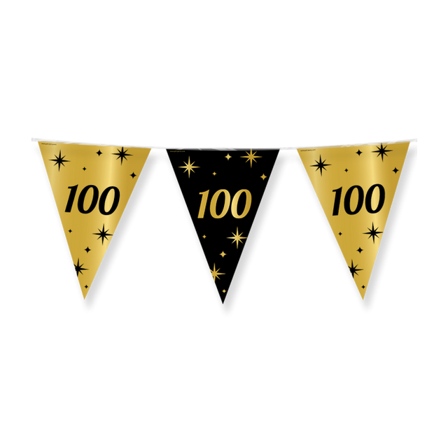 100 jaar Vlaggenlijn / slinger - 10 meter - goud en zwart - Classy vlaggetjes