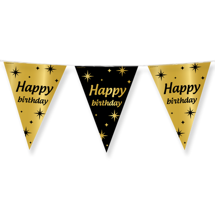 Happy Birthday Vlaggenlijn - 10 meter - goud en zwart - Classy