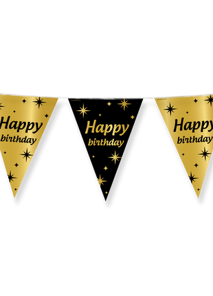 Wimpelkette „Happy Birthday“ – 10 Meter – Gold und Schwarz – edel