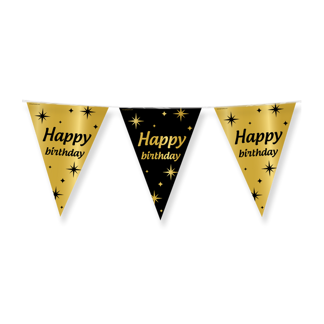 Happy Birthday Vlaggenlijn - 10 meter - goud en zwart - Classy