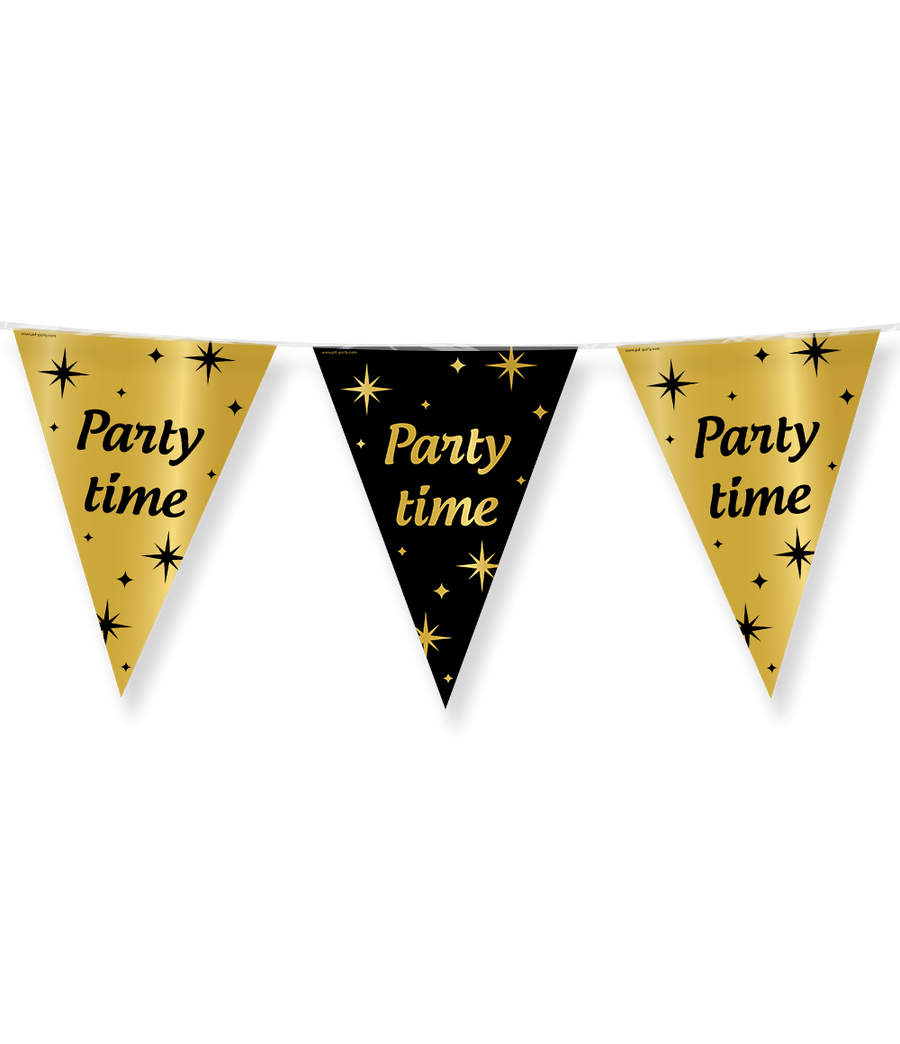 Party time! Vlaggenlijn / slinger - 10 meter - goud en zwart - Classy vlaggetjes